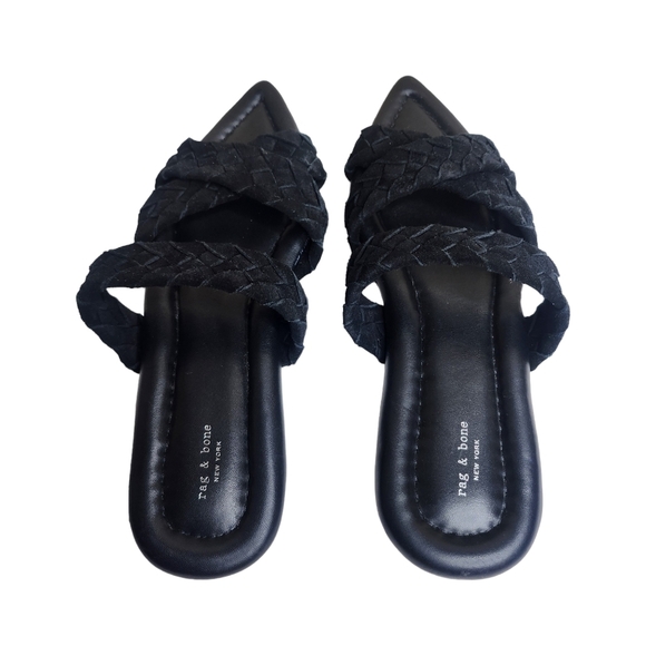 NWOB Rag & Bone Lewis women's black suede woven leather pointed toe slide 6.6